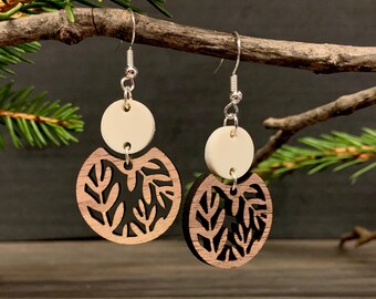 Customizable Wooden Fern Earrings, Acrylic Floral Earrings, Laser Cut Dangle Jewelry