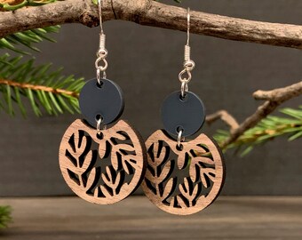 Customizable Wooden Fern Earrings, Acrylic Floral Earrings, Laser Cut Dangle Jewelry