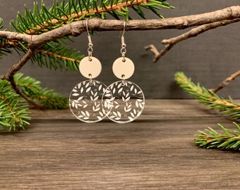 Customizable Floral Dangle Earrings, Round Earrings, Floral Earrings, Dangle Earrings, Leaf Earrings