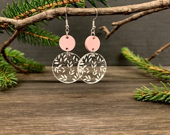 Customizable Floral Dangle Earrings, Round Earrings, Floral Earrings, Dangle Earrings, Leaf Earrings