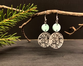 Customizable Floral Dangle Earrings, Round Earrings, Floral Earrings, Dangle Earrings, Leaf Earrings