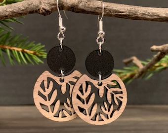 Customizable Wooden Fern Earrings, Acrylic Floral Earrings, Laser Cut Dangle Jewelry