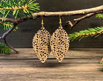 Customizable Faux Leather Earrings, Laser Cut Earrings, Floral Earrings, Dangle Earrings