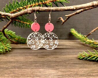 Customizable Floral Dangle Earrings, Round Earrings, Floral Earrings, Dangle Earrings, Leaf Earrings