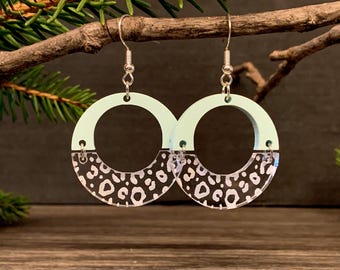 Customizable Leopard Print Dangle Earrings, Round Earrings, Laser Cut Earrings, Dangle Earrings, Leopard Print Jewelry