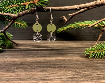 Customizable Petite Floral Earrings, Acrylic Lightweight Round Jewelry, Dangle Geometric Drop Earring, Laser Cut Floral Design
