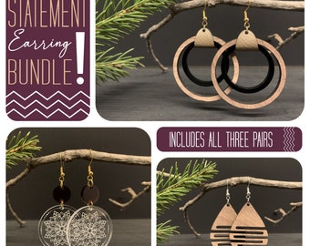 Statement Earring Bundle, Hoop Earrings, Round Earrings, Dangle Earrings, Acrylic Earrings, Teardrop Earrings, Mandala Earrings.