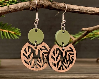Customizable Wooden Fern Earrings, Acrylic Floral Earrings, Laser Cut Dangle Jewelry