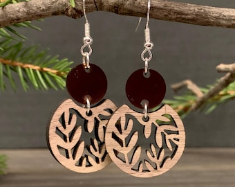 Customizable Wooden Fern Earrings, Acrylic Floral Earrings, Laser Cut Dangle Jewelry