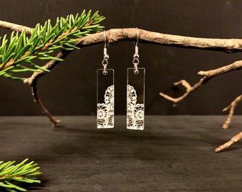 Clear Rectangular Lace Earrings, Acrylic Earrings, Dainty Earrings, Laser Cut Jewelry, Elegant Earrings