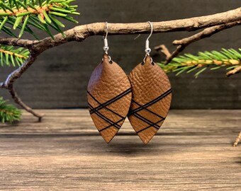 Customizable Faux Leather Earrings, Laser Cut Earrings, Geometric Earrings, Dangle Earrings