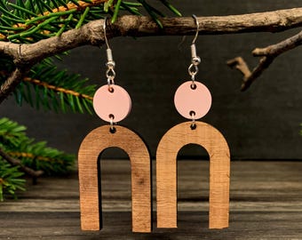 Customizable Arch Earrings, Wooden Earrings, Laser Cut Earrings, Earrings, Arch Earrings, Dangle Earrings