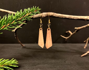 Minimalist Wooden Teardrop Earrings, Dainty Dangle Earrings, Laser Cut Jewelry
