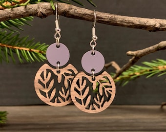 Customizable Wooden Fern Earrings, Acrylic Floral Earrings, Laser Cut Dangle Jewelry