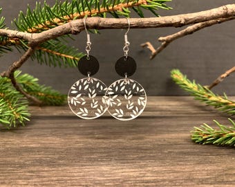 Customizable Floral Dangle Earrings, Round Earrings, Floral Earrings, Dangle Earrings, Leaf Earrings