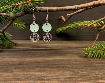 Customizable Petite Floral Earrings, Acrylic Lightweight Round Jewelry, Dangle Geometric Drop Earring, Laser Cut Floral Design