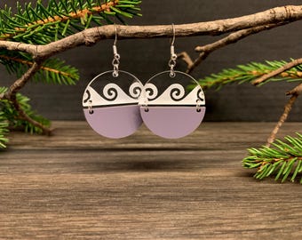 Customizable Wave Earrings, Laser Cut Earrings, Wooden Earrings, Beach Earrings, Dangle Earrings, Round Earrings