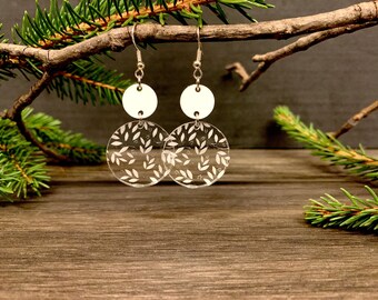 Customizable Floral Dangle Earrings, Round Earrings, Floral Earrings, Dangle Earrings, Leaf Earrings