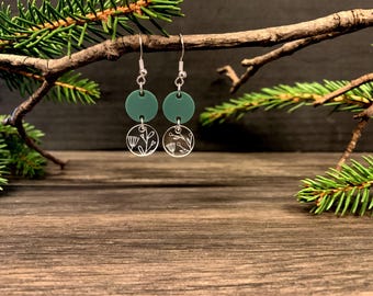 Customizable Petite Floral Earrings, Acrylic Lightweight Round Jewelry, Dangle Geometric Drop Earring, Laser Cut Floral Design