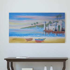 Illustrazione di un villaggio marocchino in tonalità seppia - Edifici imbiancati, porte ad arco, palme e cortile centrale - Stile schizzo di viaggio