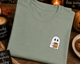 Cute Ghost Coffee Halloween Shirt Drinking Coffee Spooky Season Tee