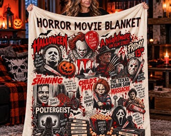 80s Horror Movie Blanket, Vintage Halloween Horror Throw, Classic Scary Movie Decor, Retro Slasher Gift, Horror Fan Blanket