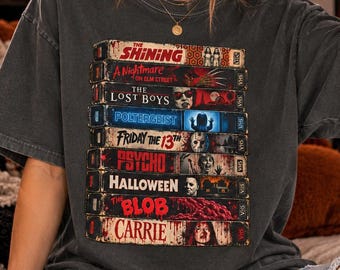 Horror VHS Stack T-Shirt | Retro Movie Tape Horror Classics Comfort Colors Halloween Tee