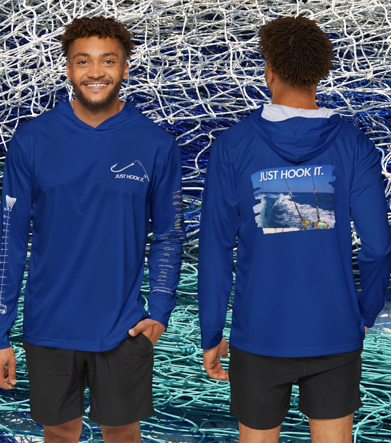 Fishing Shirt With Fish Ruler to Measure Fish and Top Knots Guide, Unisex Long sleeve with hoodie UPF 50+