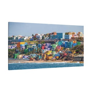 Puerto Rico Art Matte Canvas, Aerial View of La Perla, Old San Juan Wall Decor, Iconic Puerto Rican Gift