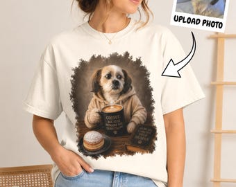 Custom Pet Portrait Shirt Personalized Dog Cat Photo Tee Coffee Lover Gift Pet Memorial Shirt