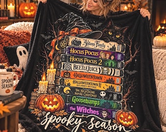 Retro Halloween Movie Blanket, VHS Horror Movie Throw, 80s 90s Spooky Season Blanket, Vintage Horror Gift