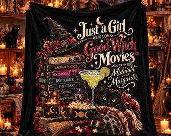 Good Witch Movies Velveteen Plush Blanket, Witchy Movie Night Throw, Practical Magic Midnight Margarita Blanket, Cozy Halloween Gift