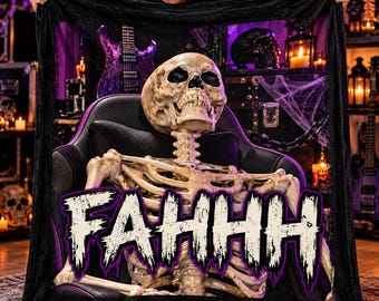 Skeleton FAHHH Meme Velveteen Plush Blanket, Funny Halloween Skeleton Throw, Spooky Meme Blanket, Halloween Gift