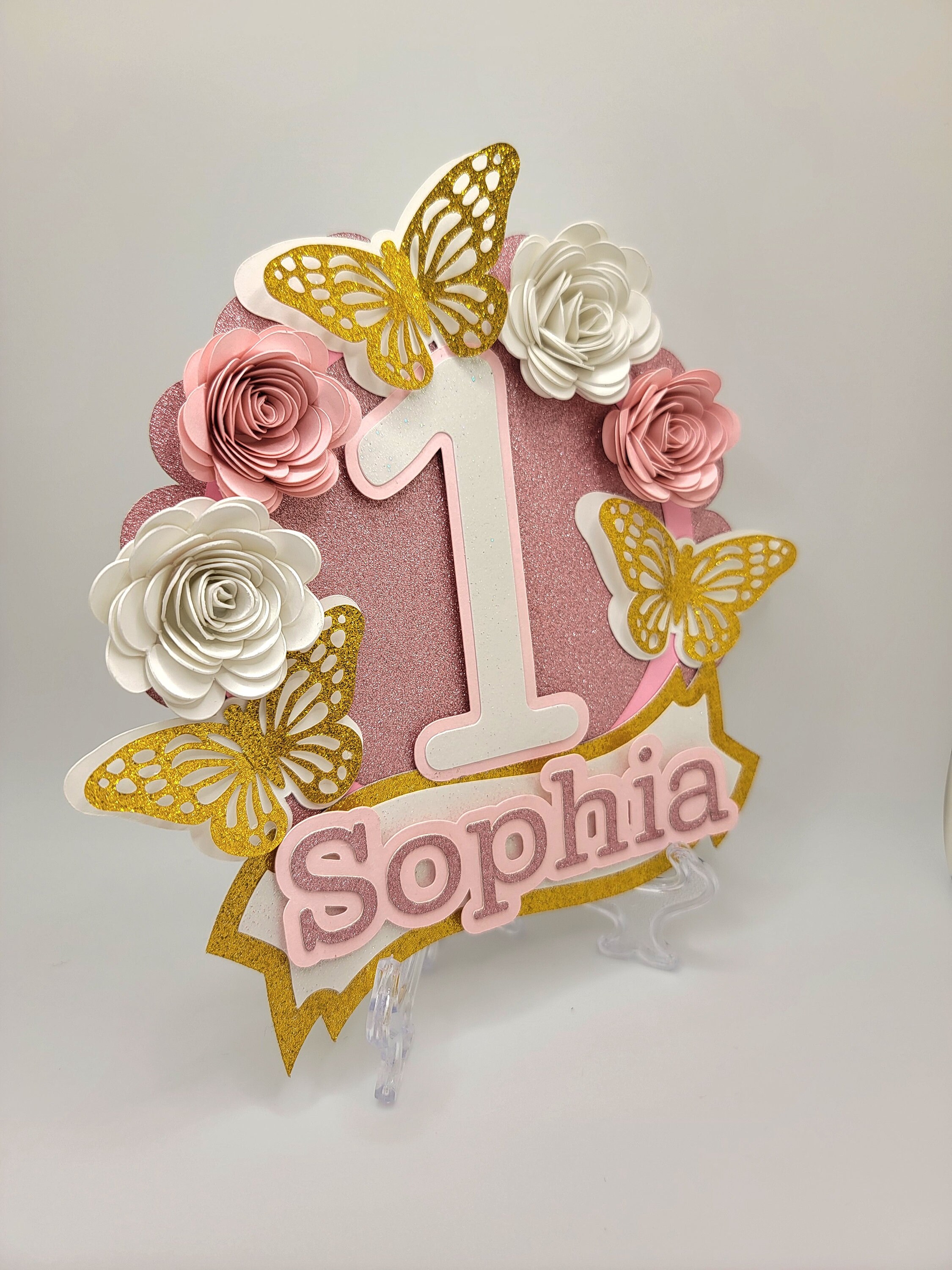 Butterfly Cake Topper Flower Cake Topper Pink and Gold Cake Etsy