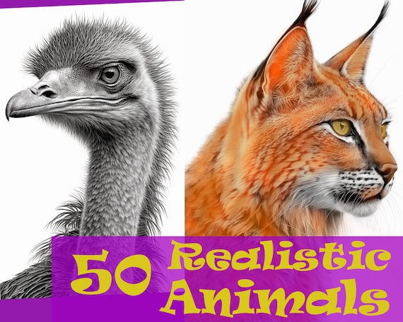 Realistic Animals: Grayscale Coloring Book for Adults and Children - Printable PDF, Instant Download
