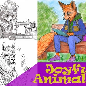 Joyful Animals: Coloring Book for Adults and Children - Printable PDF, Instant Download