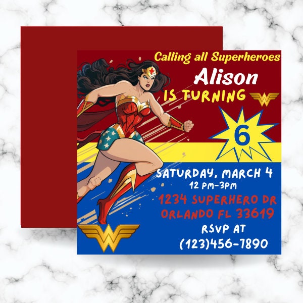 Wonder Women Birthday Invitation Template, Wonder Women Birthday Party, Wonder Women, Superhero Party, Superhero Birthday, Girls & Boys