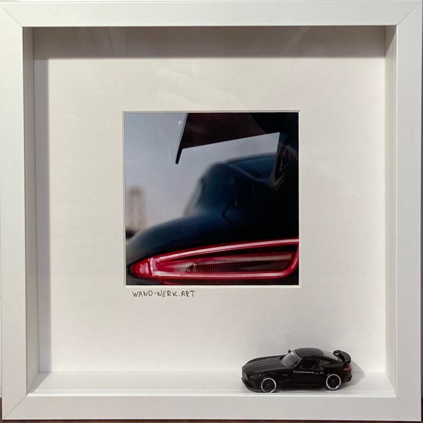 Mercedes SLS AMG, cadre vitrine, Artframe Frame, cadre photo objet 3D cadeau, cadre photo, cadeau, 25x25x5cm, oeuvre murale