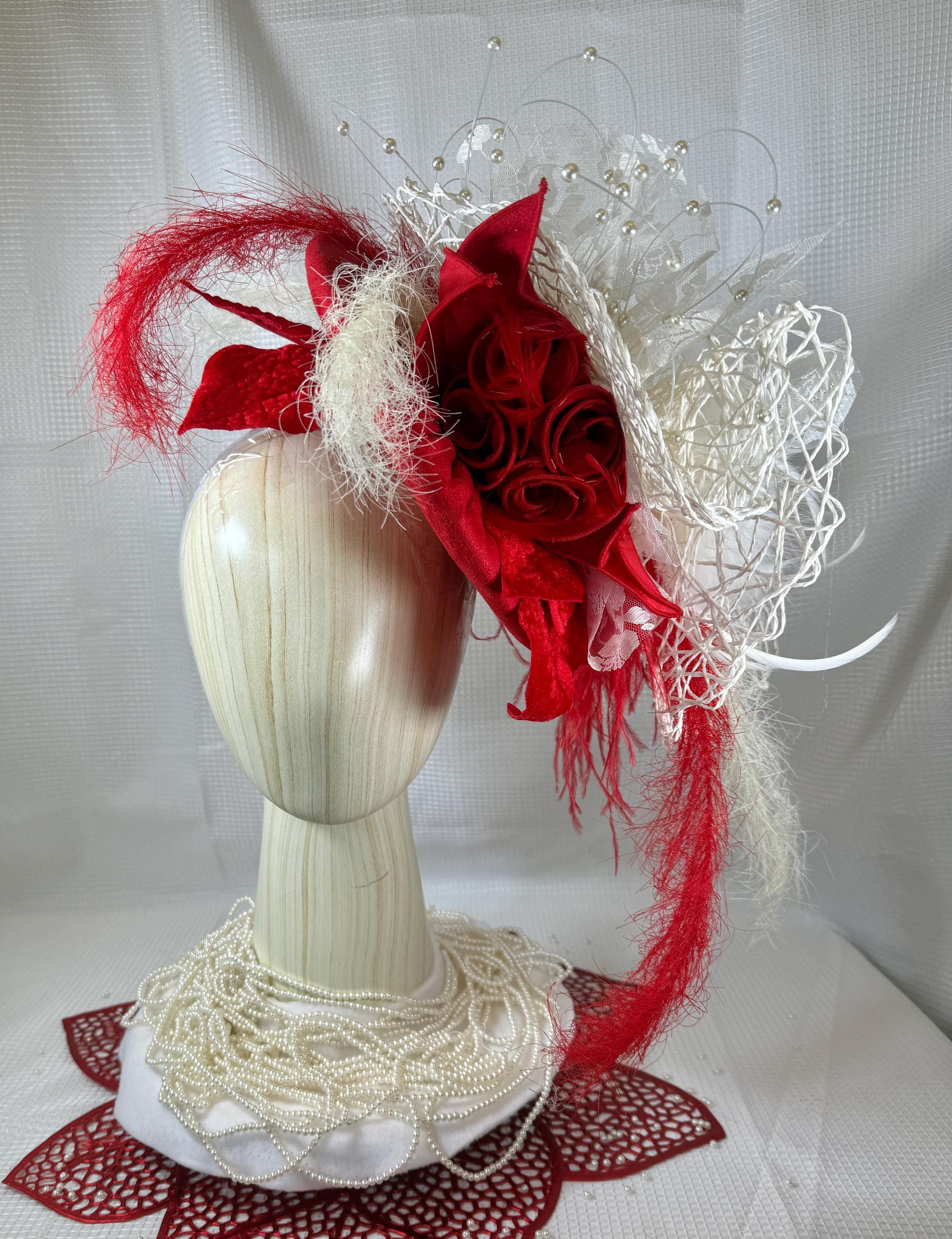 Red and Cream Fascinator - Etsy display picture 1