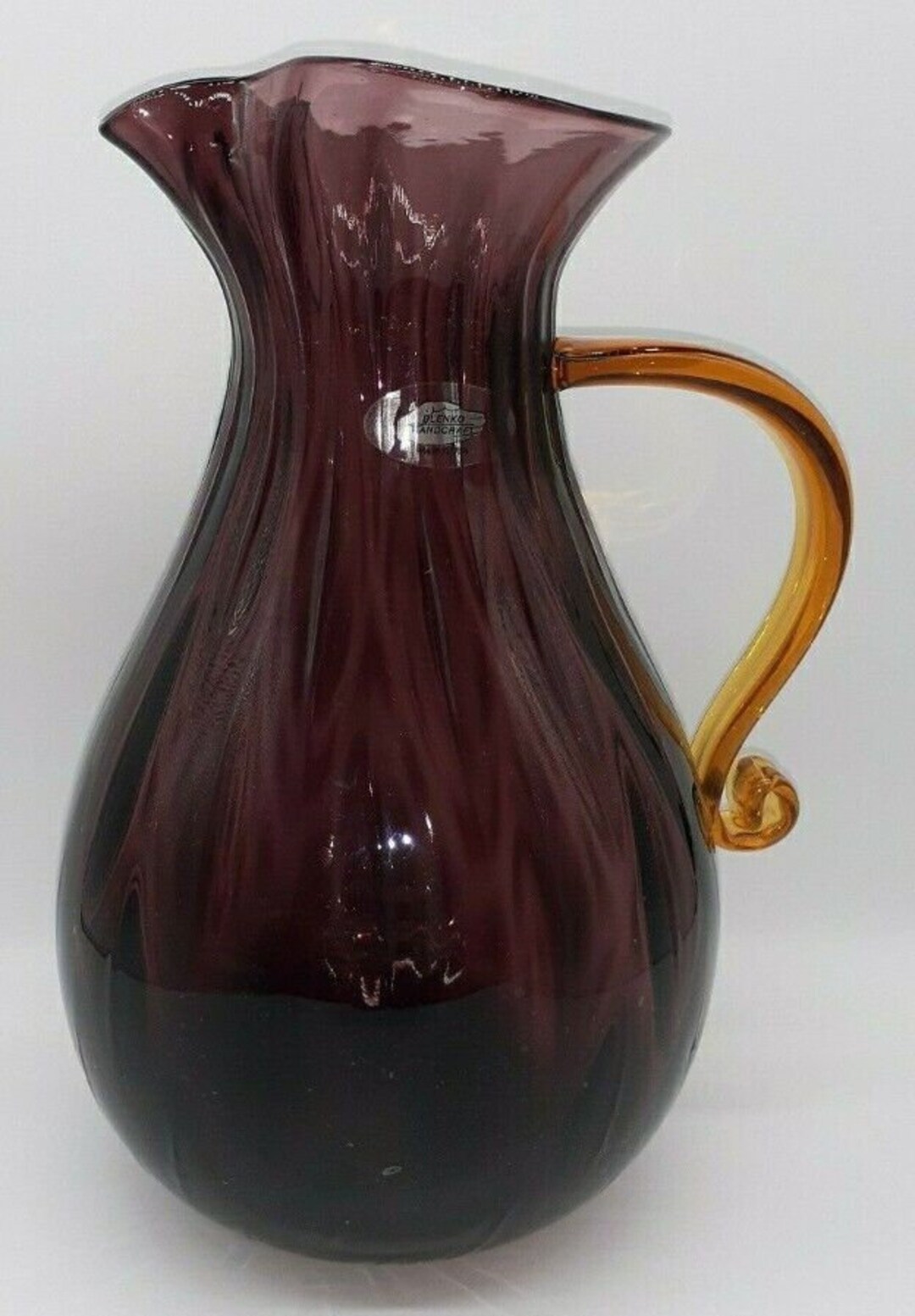 Vintage Blinko Handblown Glass Amethyst Pitcher With Amber Handle - Etsy