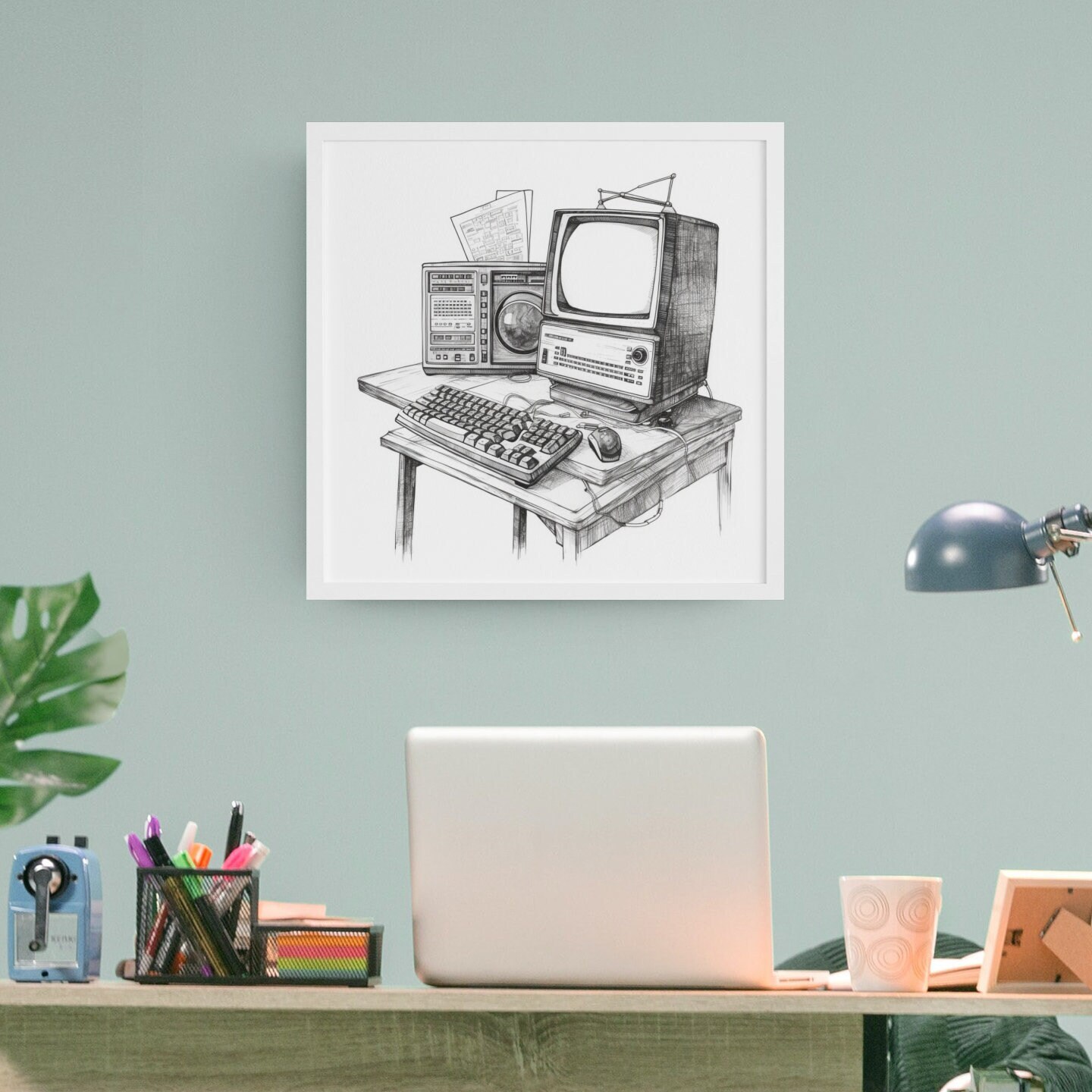 Digital Print of 90s Computer Pencil Drawing Vintage Tech Artwork for ...