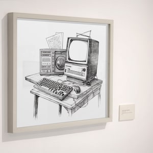 Digital Print of 90s Computer Pencil Drawing - Vintage Tech Artwork for Home or Office Decor - High-Quality Print on Digital Paper