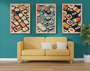 6 pieces Digital Print | Bring the Taste of Japan to Any Room with These Sushi Roll Wall Decors: The Best Gifts for Sushi Bar Decoration