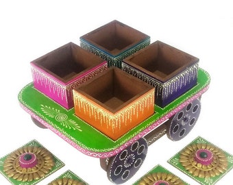 Exquisite Wooden 4 Box Trolley with 4 detachable box