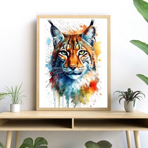 Bobcat Watercolor Art, Vibrant Wildlife Print, Modern Nature Wall Decor
