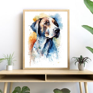 Dog Watercolor Art, Vibrant Pet Print, Modern Canine Wall Decor