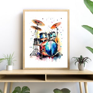 Vibrant Drum Kit Watercolor Art, Music Lovers Printable Decor