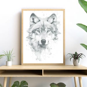 Black and White Wolf Watercolor Art, Vibrant Nature Print, Wildlife Lover&#39;s Printable Decor