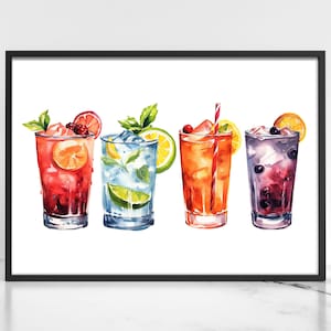 Cocktail Set Aquarell Druckbare Kunst Lebendige Farben Cocktail Download Cocktail Poster Bar Dekor Geschenk Happy Hour
