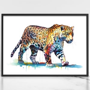 Vibrant Jaguar Watercolor Art Print: Wildlife Animal Decor (Digital Download)